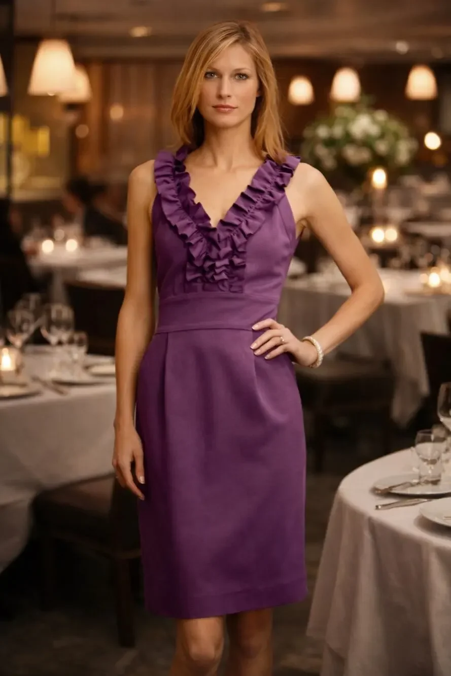 Banana Republic V-Neck Ruffle Brigitte Purple Dress sleeveless stretch Size 2